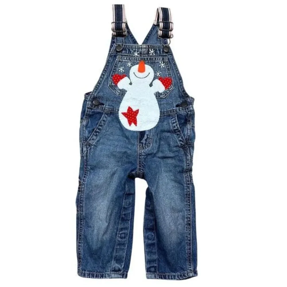 OshKosh B'gosh‎ Toddler Holiday Overalls Custom Snowman Size 18M